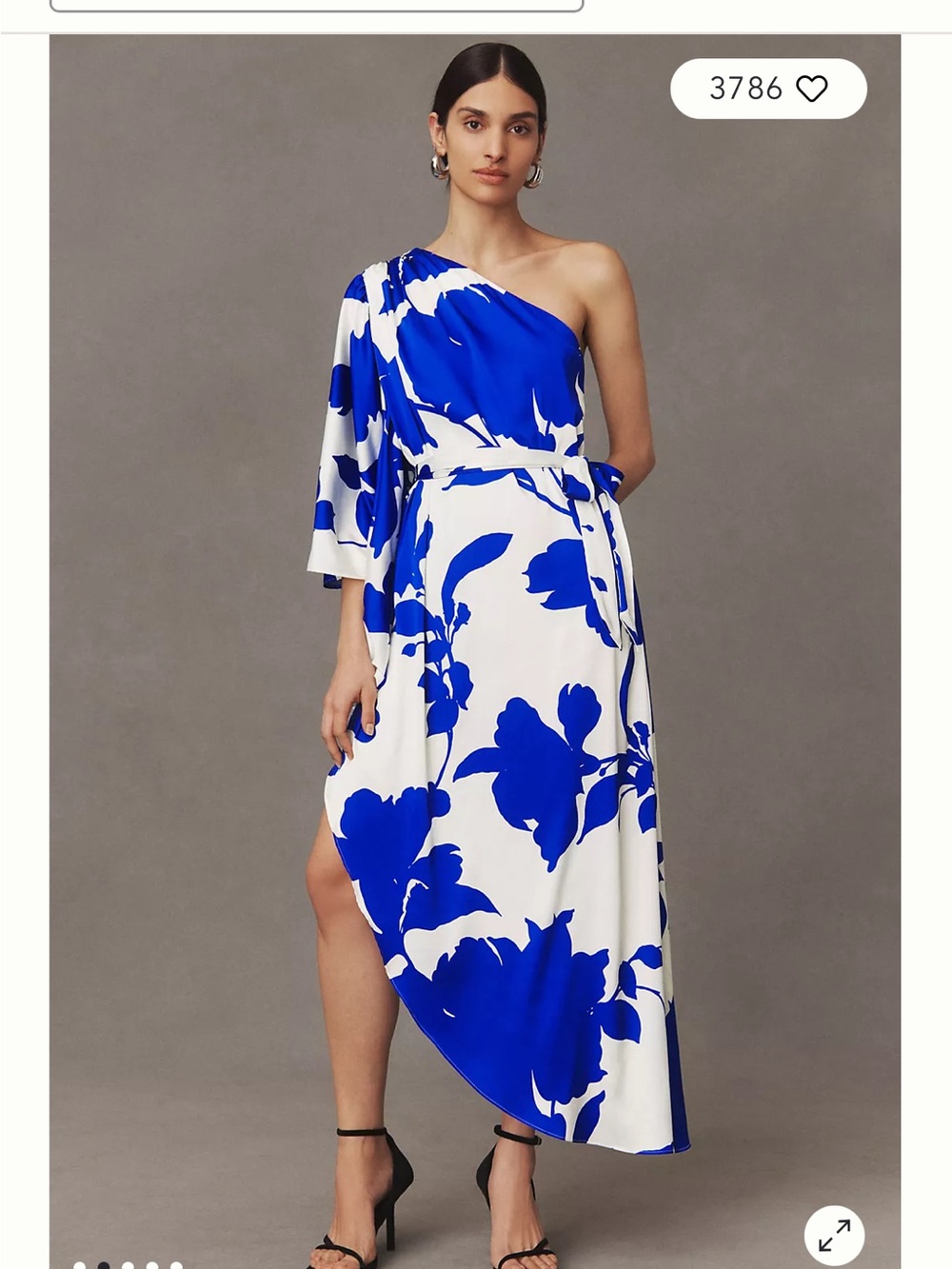 Anthropologie One-Shoulder Blue & White Floral Midi Dress